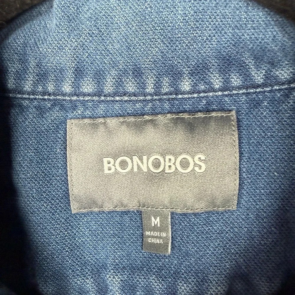 Bonobos Banded Collar Shirt Men's Size Medium Blue Long Sleeves Cotton